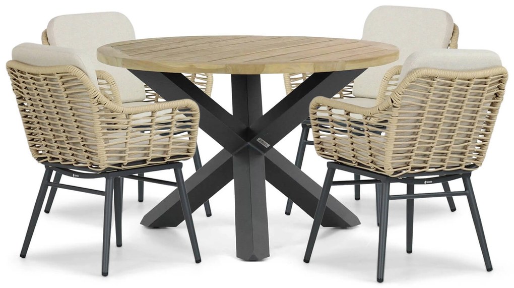 Tuinset Ronde Tuintafel 4 personen 120 cm Aluminium/wicker Taupe  Coco Antoni/Rockville