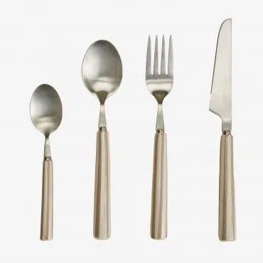 16-delige Bestekset Van Roestvrij Staal En Keramiek Ireli Moka Bruin - Tapioca Beige - Sklum