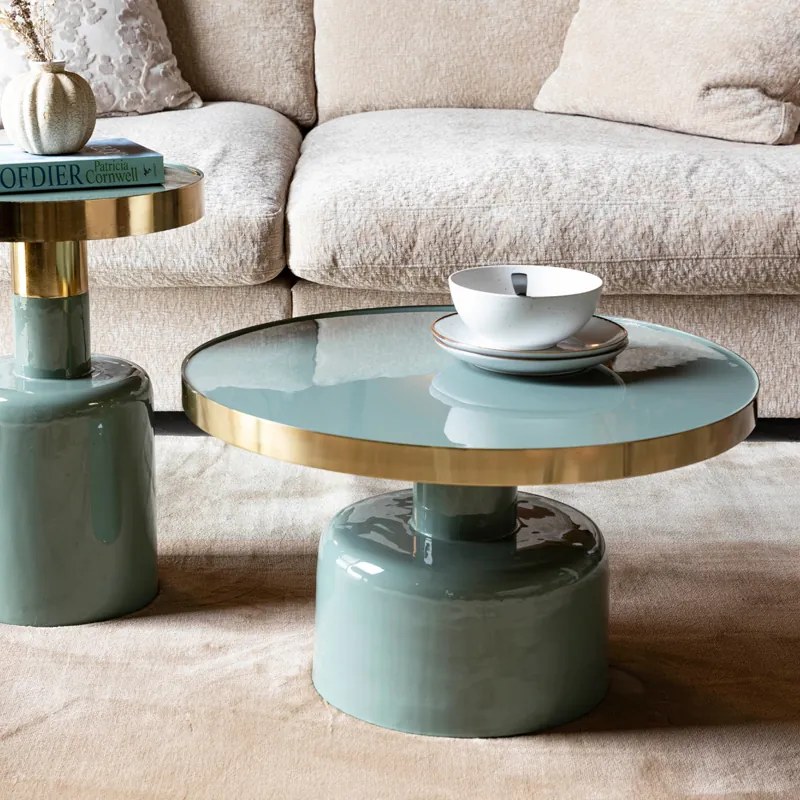 Zuiver Glam Emaille Salontafel Groen Met Goud - 60 X 60cm.