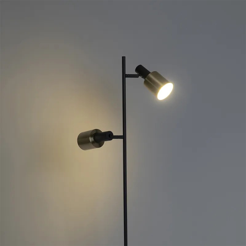 Design vloerlamp zwart met goud 2-lichts - Stijn