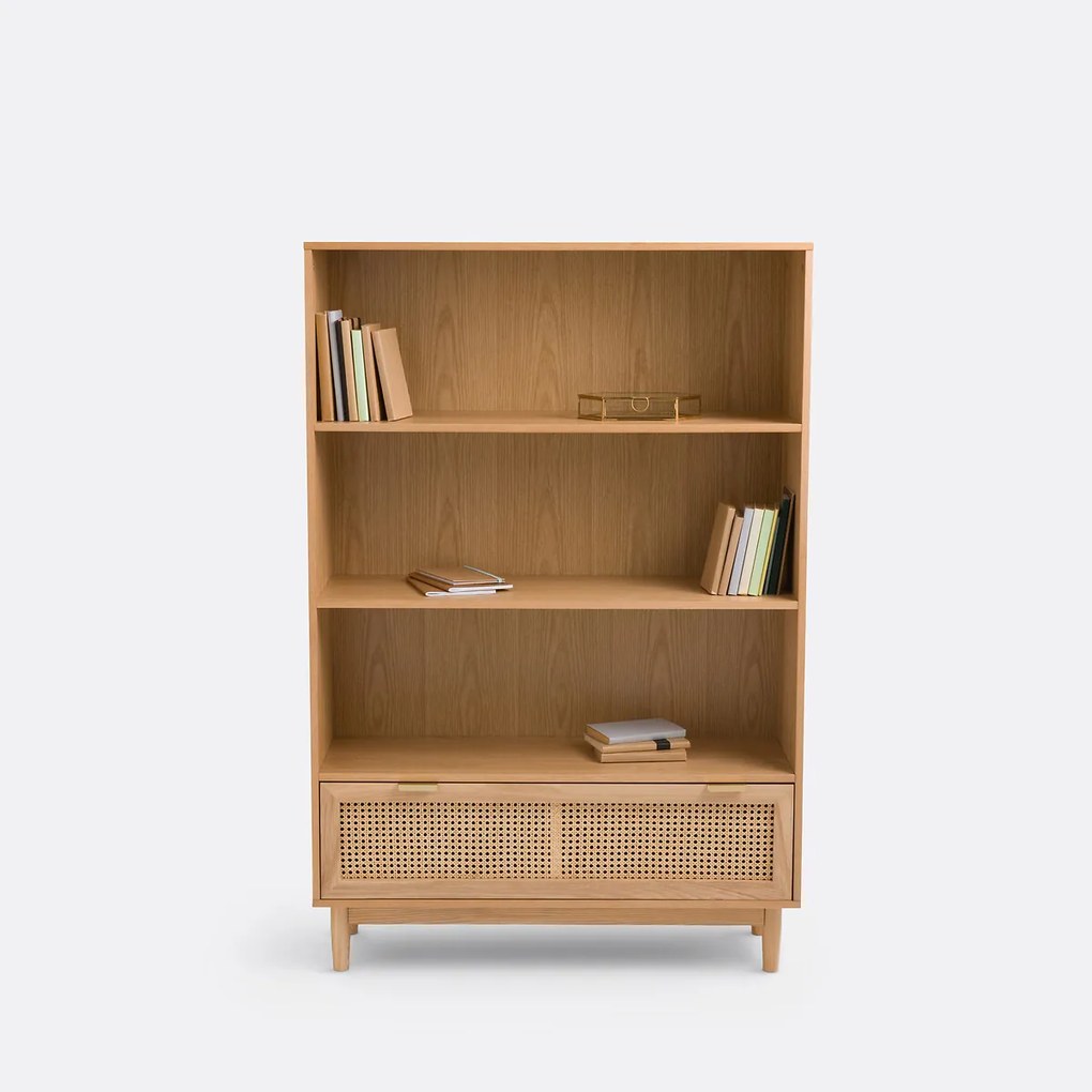 Boekenkast, fineereik en rotan, Loris