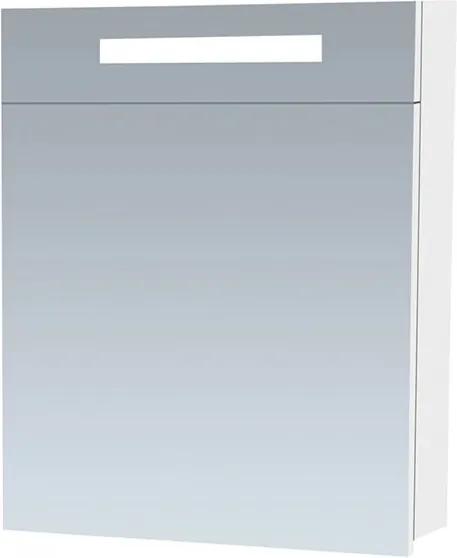 Spiegelkast Delia 60x70x15cm Linksdraaiend MDF Hoogglans Wit Geintegreerde LED Verlichting Lichtschakelaar Stopcontact