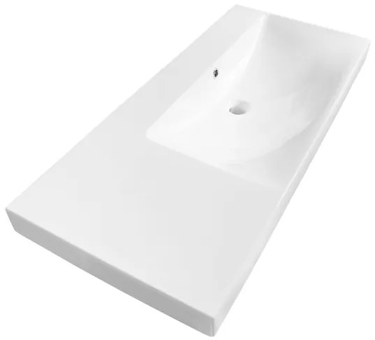 Saniclass Wave Meubelwastafel - 100x46x7.5cm - overloop - 1 wasbak rechts - zonder kraangaten - keramiek - wit 2638