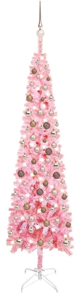 vidaXL Kerstboom met LED's en kerstballen smal 210 cm roze