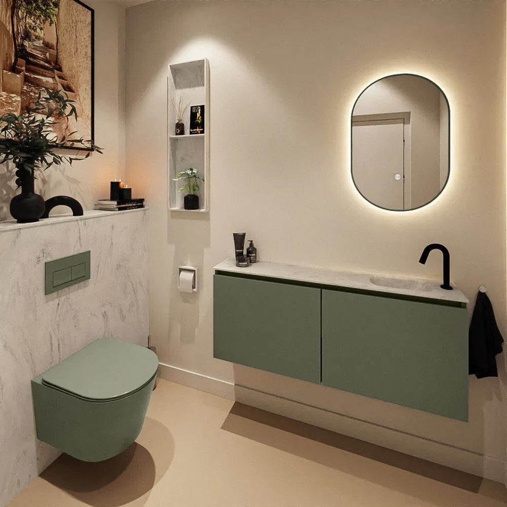 Mondiaz Ture DLux toiletmeubel 120cm army met wastafel opalo rechts met kraangat