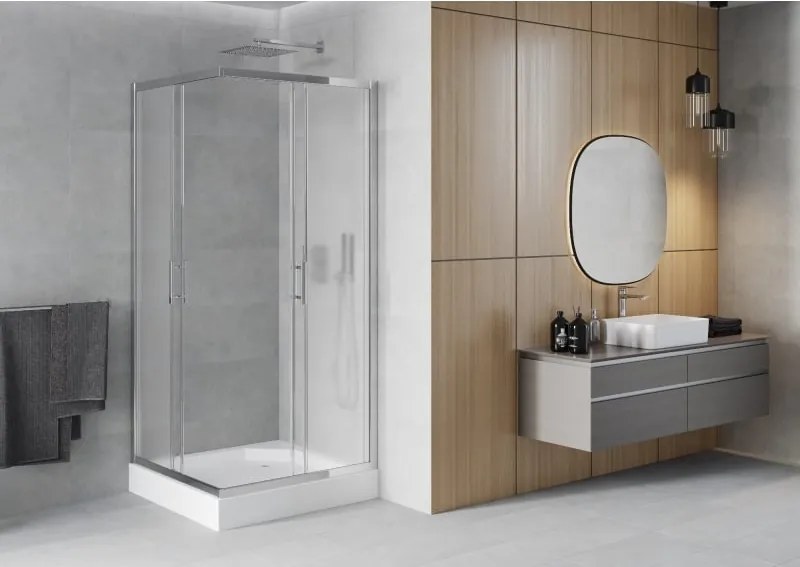 Mexen Rio vierkante douchecabine 90 x 90 cm, matglas, chroom + douchebak, wit - 860-090-090-01-30-4510