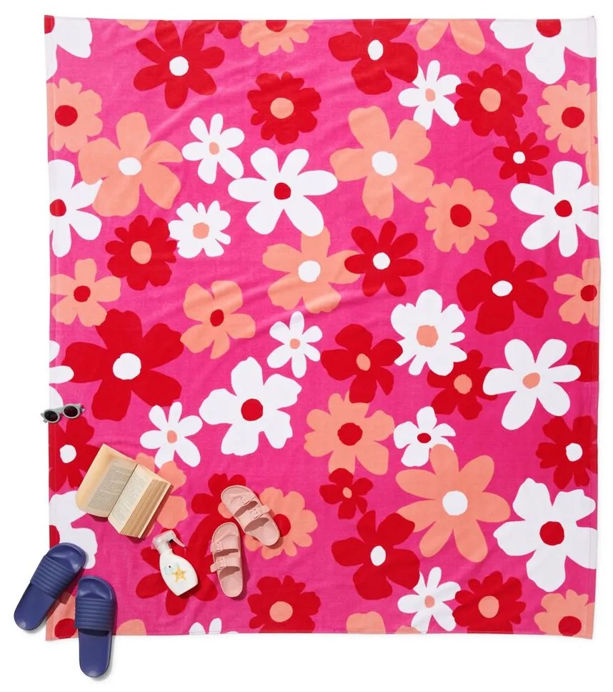 HEMA Strandlaken 160x180 Bloemen (roze)