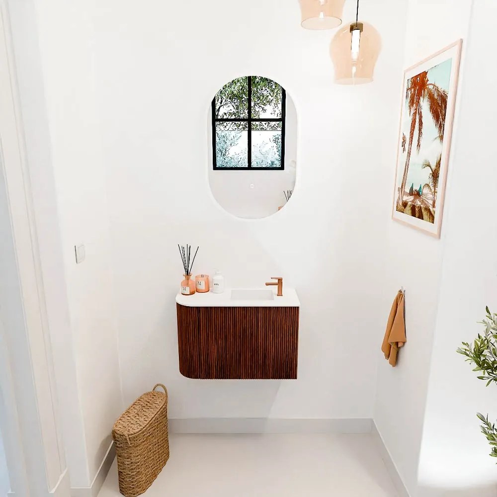 Mondiaz Joya 60cm toiletmeubel ronding links ruby met wastafel faye rechts 1 kraangat talc