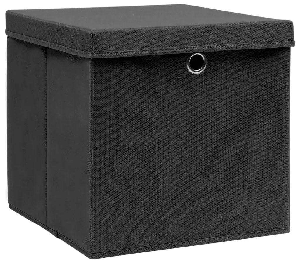 vidaXL Opbergboxen met deksels 10 st 28x28x28 cm zwart