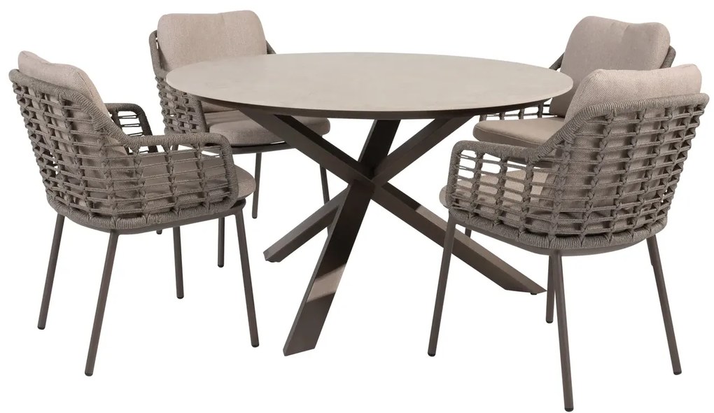 Taste by 4 Seasons Puglia tuinset terre met Prado tafel met keramisch blad Ø 130 cm Tuinset bruin weerbestendig