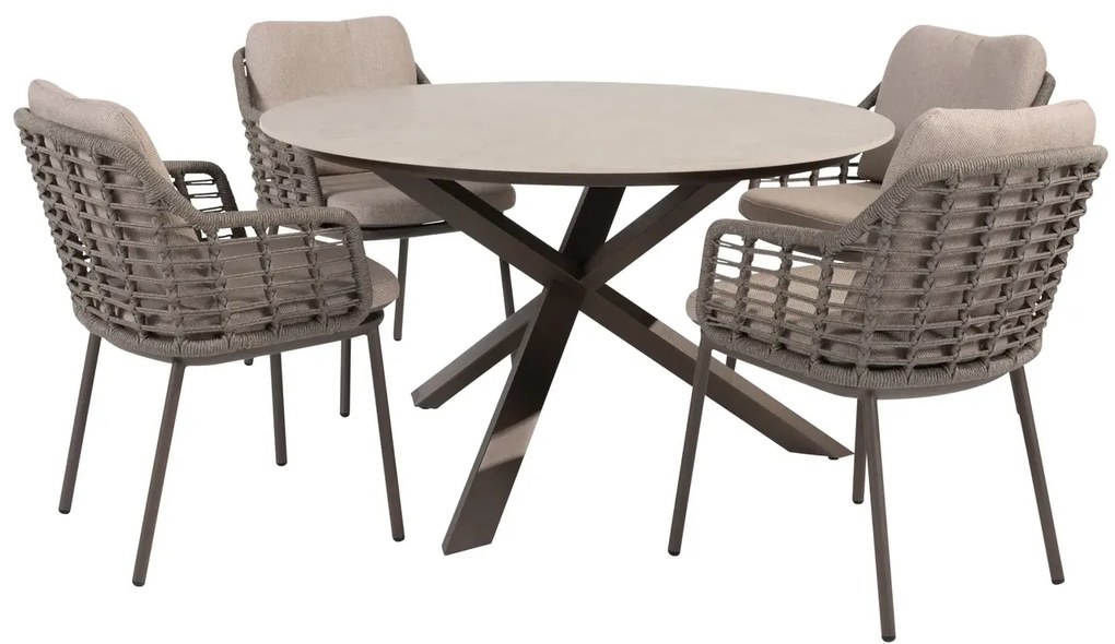 Taste by 4 Seasons Puglia tuinset terre met Prado tafel met keramisch blad Ø 130 cmFweer Tuinset bruin weerbestendig