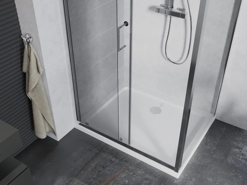Mexen Apia schuifbare douchecabine 120 x 90 cm, transparant, chroom + Flat douchebak - 840-120-090-01-00-4010