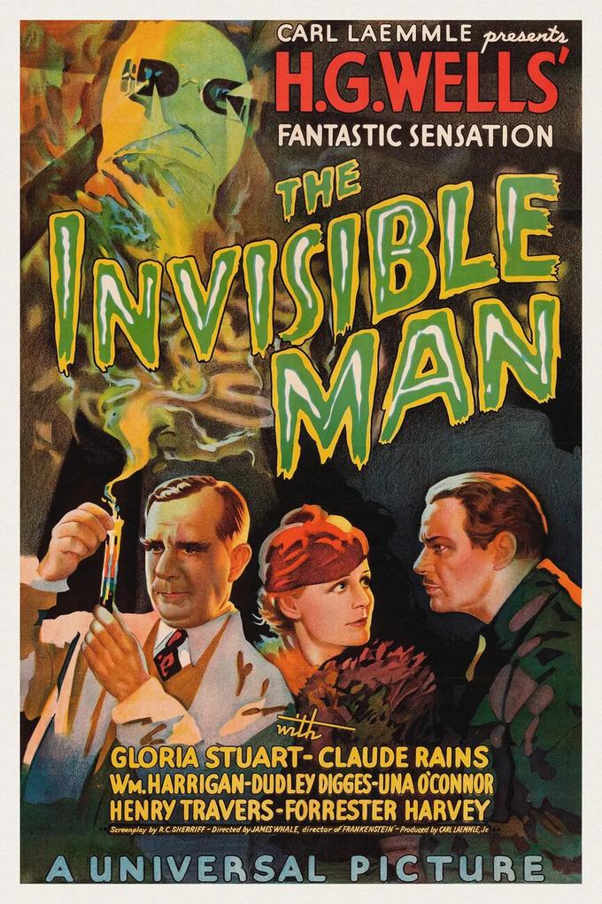 Kunstdruk The Invisible Man (Vintage Cinema / Retro Movie Theatre Poster / Horror & Sci-Fi), (26.7 x 40 cm)