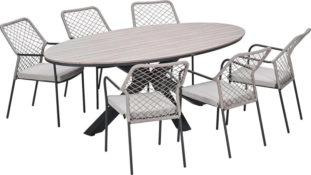 Garden Impressions Ross tuinset sand 7-delig - Tulli tuintafel ovaal 220x115 cm