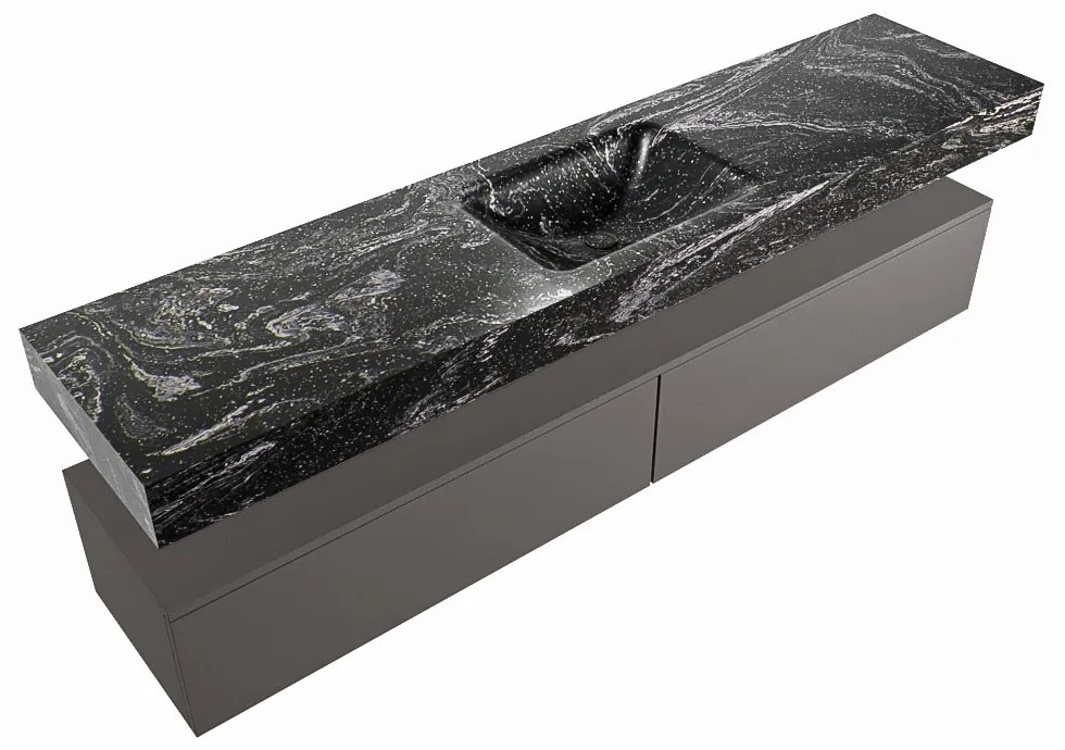 Mondiaz Alan DLux badmeubel 200cm dark grey 2 lades met wastafel lava midden zonder kraangat