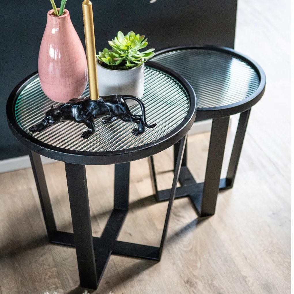 By-Boo Loup Bijzettafels Ribbelglas En Metaal