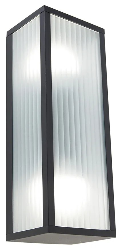 Smart buiten wandlamp zwart met ribbel glas incl. 2 Wifi A60 - Charlois