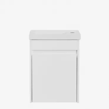 Narek Zwevend Houten Badkamermeubelset Met Geïntegreerde Wastafel Wit & Spiegelloze & Zonder Kraan & ↔︎ 40 Cm - Sklum