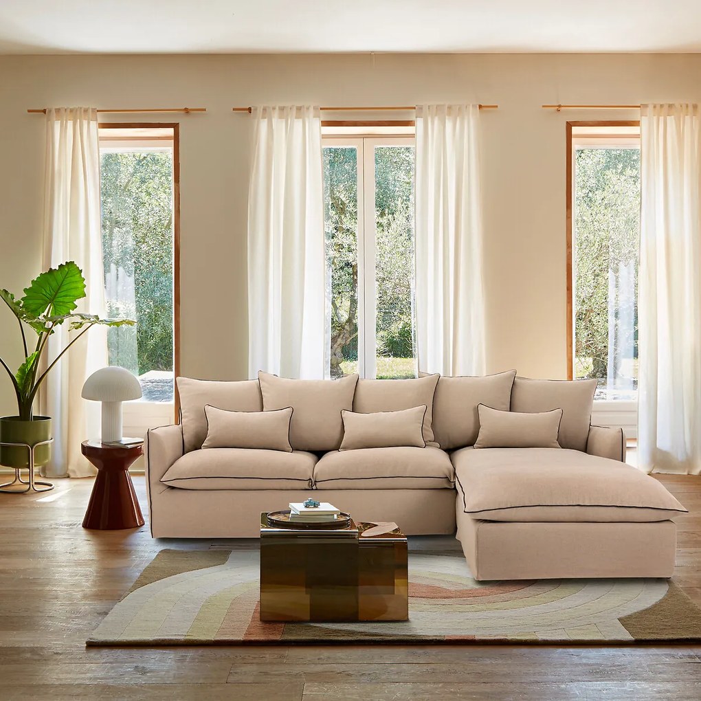 Bank, omvormbaar, slaapbank, afneembare hoes, 4-zits, dik linnen, Odna