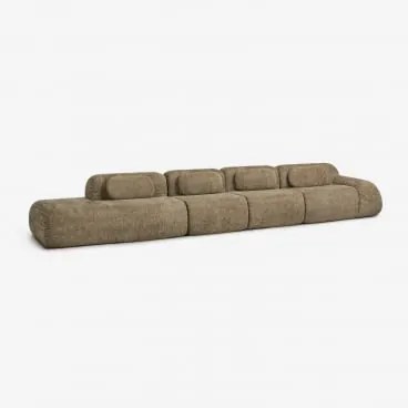 Modulaire Hoekbank Van 4 Delen Met Linker Divan In Vacuüm Verpakte Chenille Merida Chenille Dik Saliegroen - Sklum