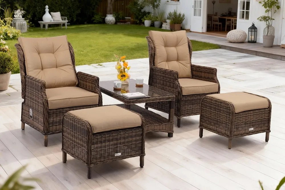 Malaga Terrace bruin technorattan set met Garden Point poefs