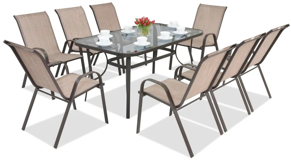 Stalen dining tuinset Modena Bruin voor 8 personen Garden Point