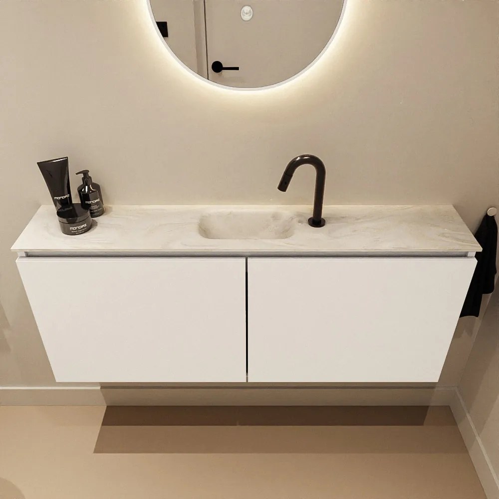 Mondiaz Ture DLux toiletmeubel 120cm talc met wastafel ostra midden met kraangat