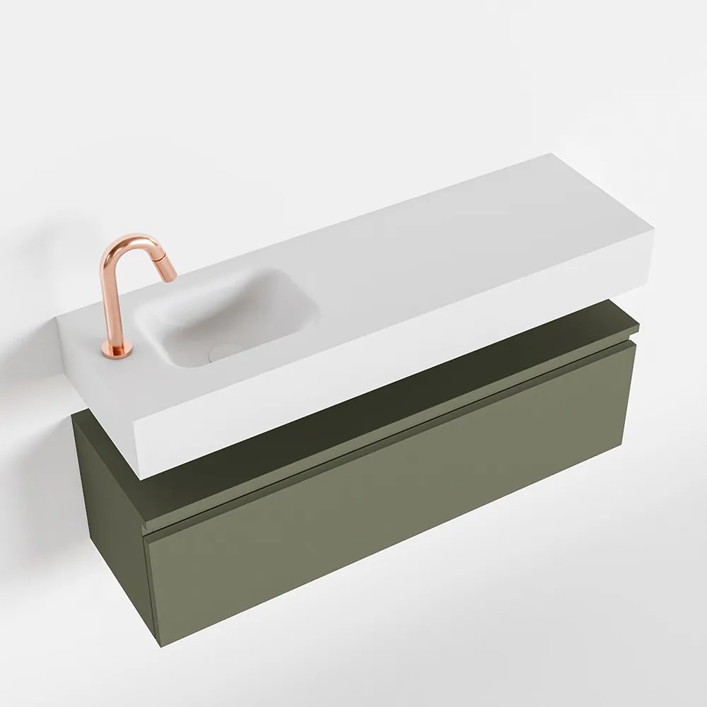 Mondiaz Andor toiletmeubel 100cm army met witte wastafel links met kraangat