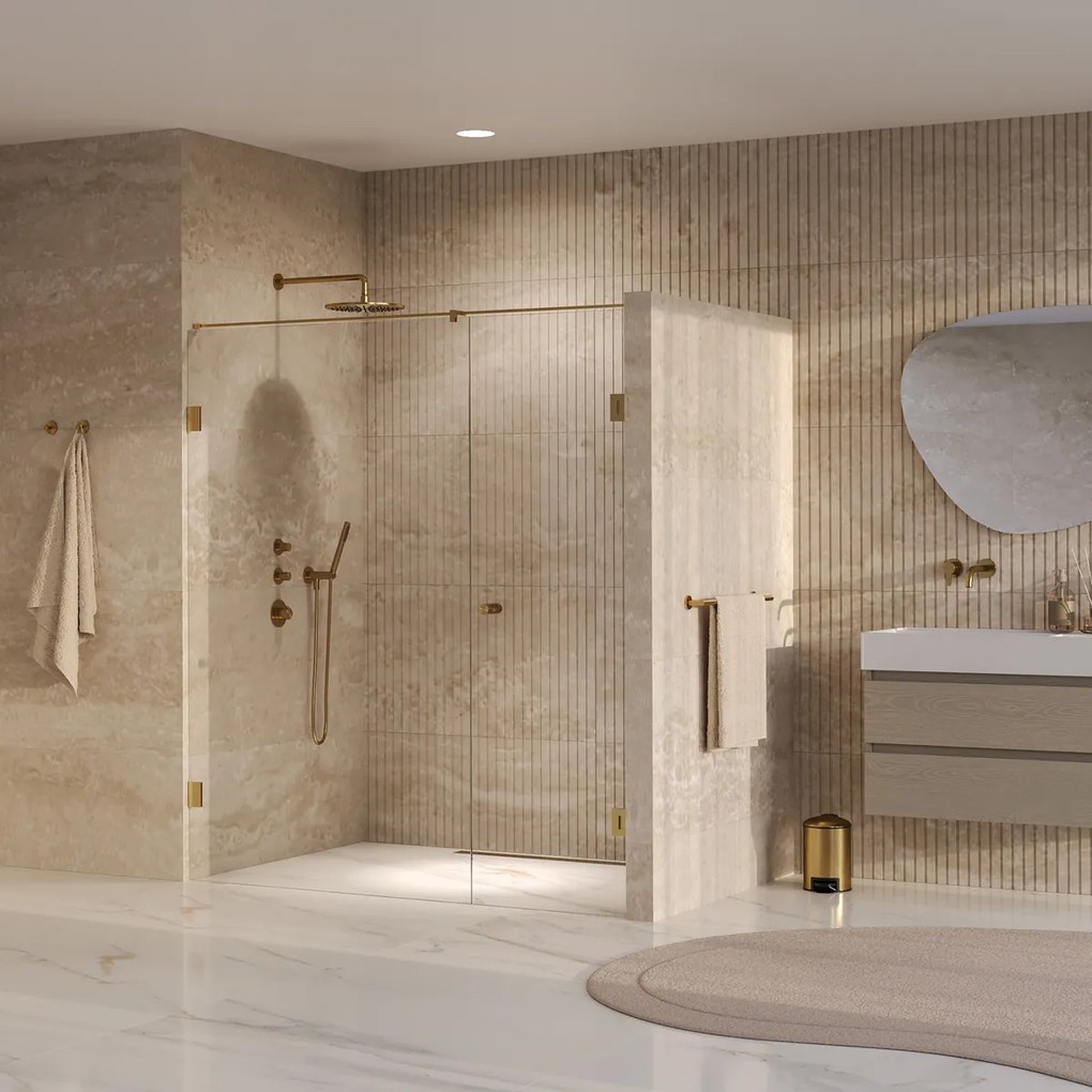 Brauer Void Carving profielloze nisdeur 170cm met draaideur 70cm aan muur messing geborsteld PVD