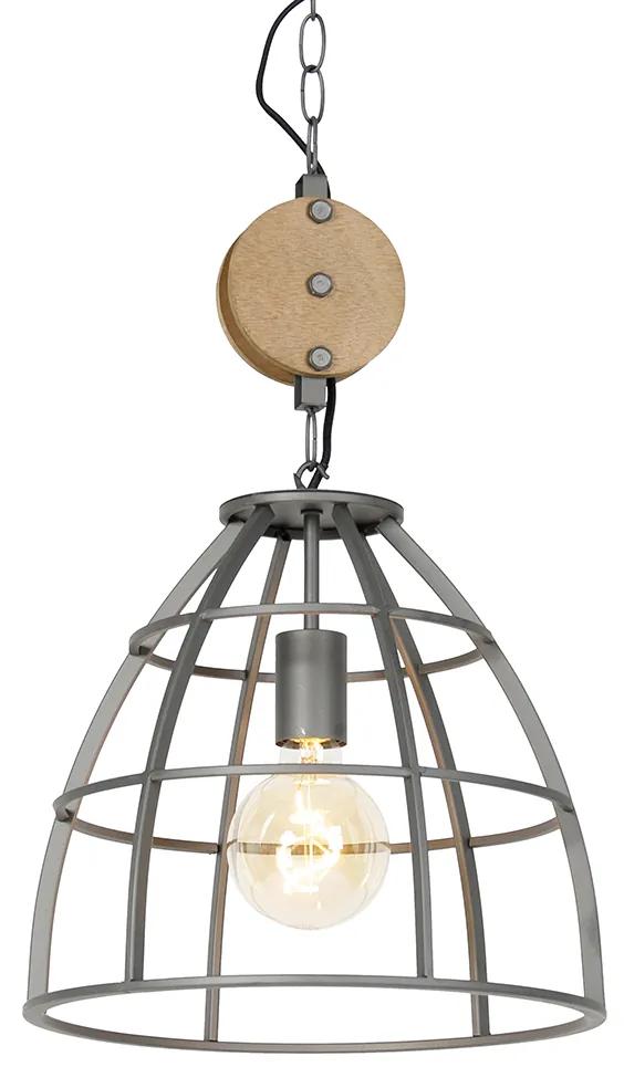 Smart hanglamp met dimmer zwart met hout 34 cm incl. Wifi G95 - Arthur Industriele / Industrie / Industrial E27 rond Binnenverlichting Lamp
