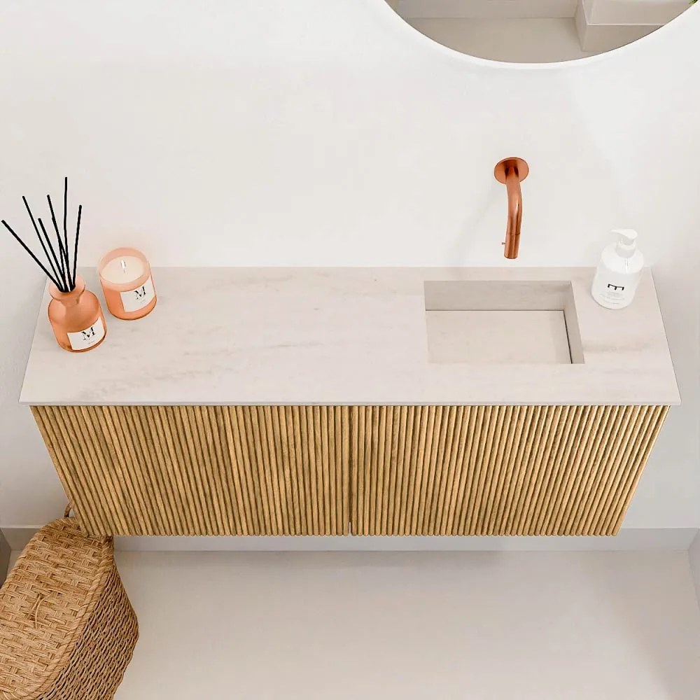 Mondiaz Joya DLux 90cm toiletmeubel oak met wastafel faye rechts zonder kraangat meli