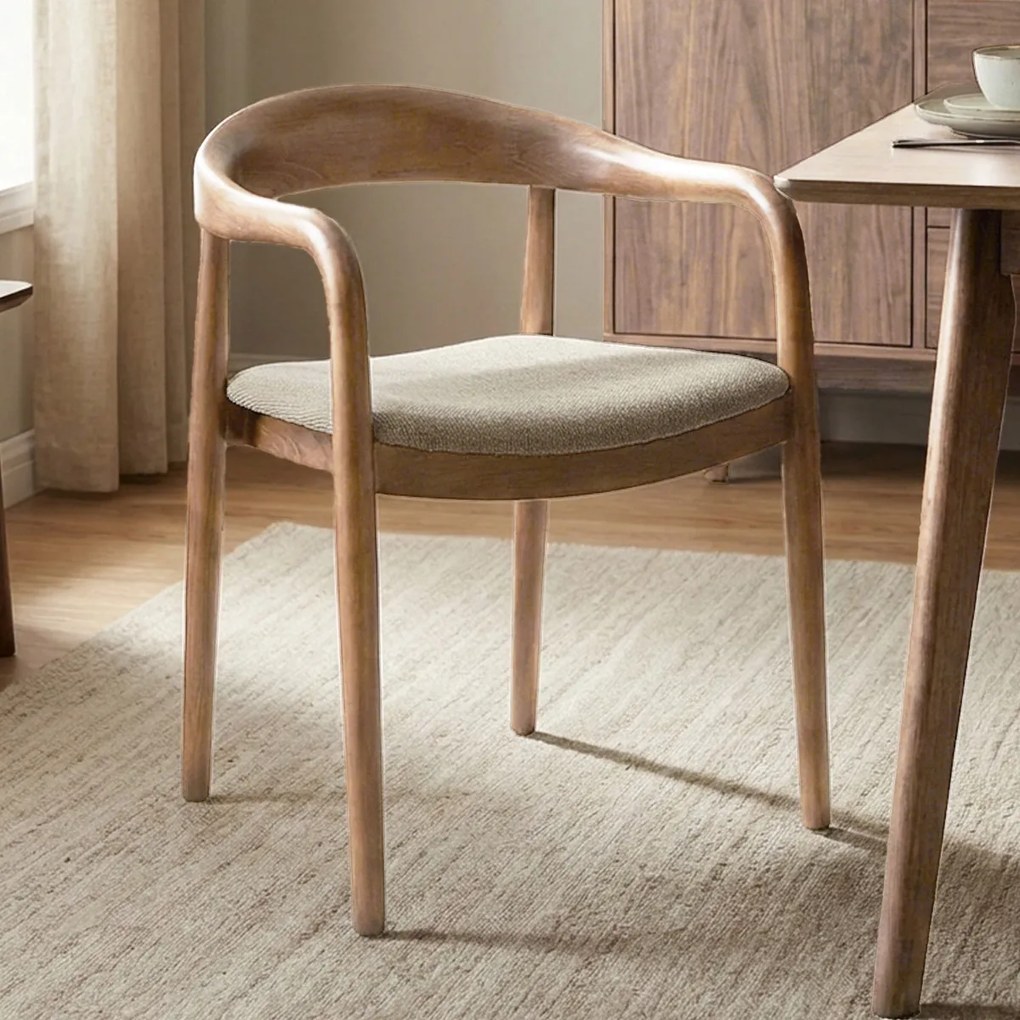 Eetkamerstoel Naturel Hout Met Beige Zitting