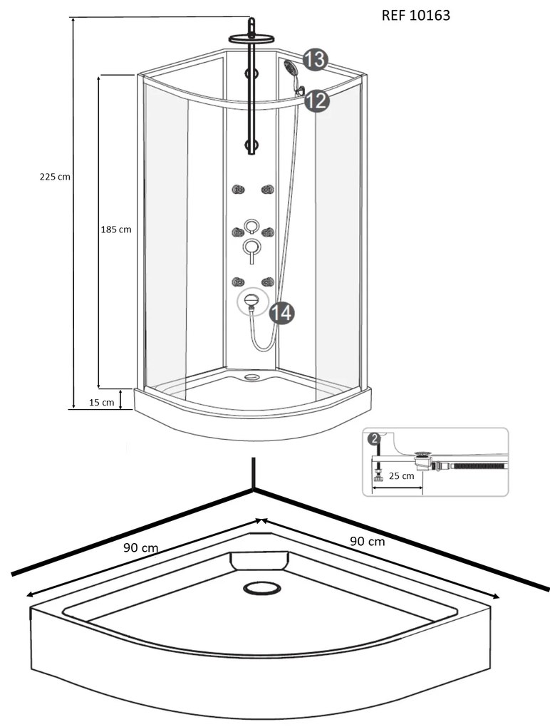 Mueller Jupiter complete douchecabine kitvrij 90x90 kwartrond