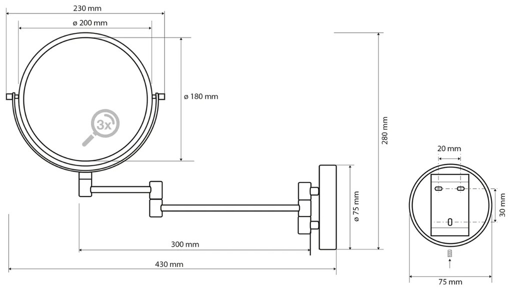 Sapho X-Round scheerspiegel 19cm zwart