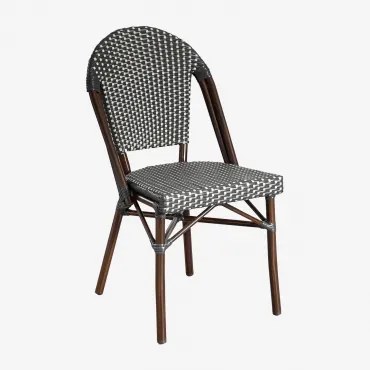 Set Van 4 Stapelbare Eetkamerstoelen Van Aluminium En Synthetisch Rotan Brielle Bistro Grijs – Grafiet - Sklum