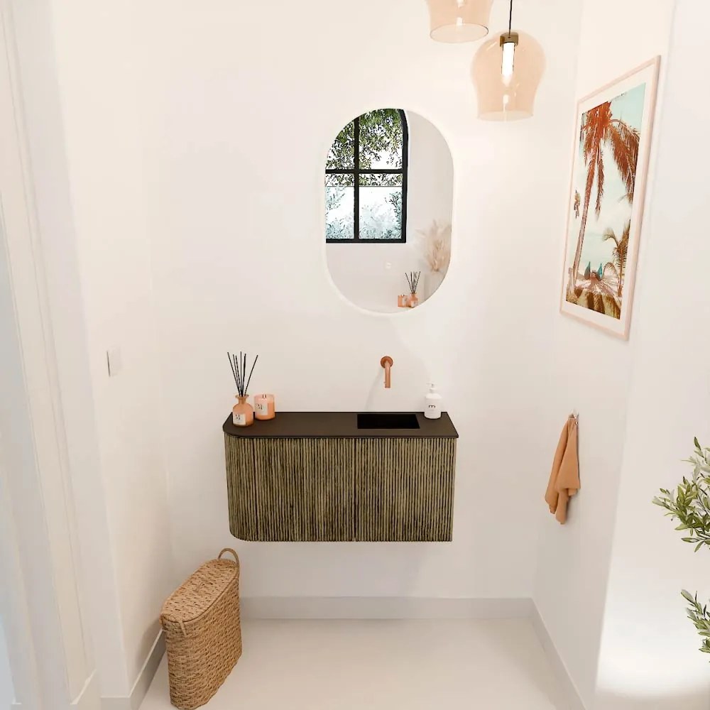 Mondiaz Joya 80cm toiletmeubel ronding links dusk met wastafel faye rechts zonder kraangat urban