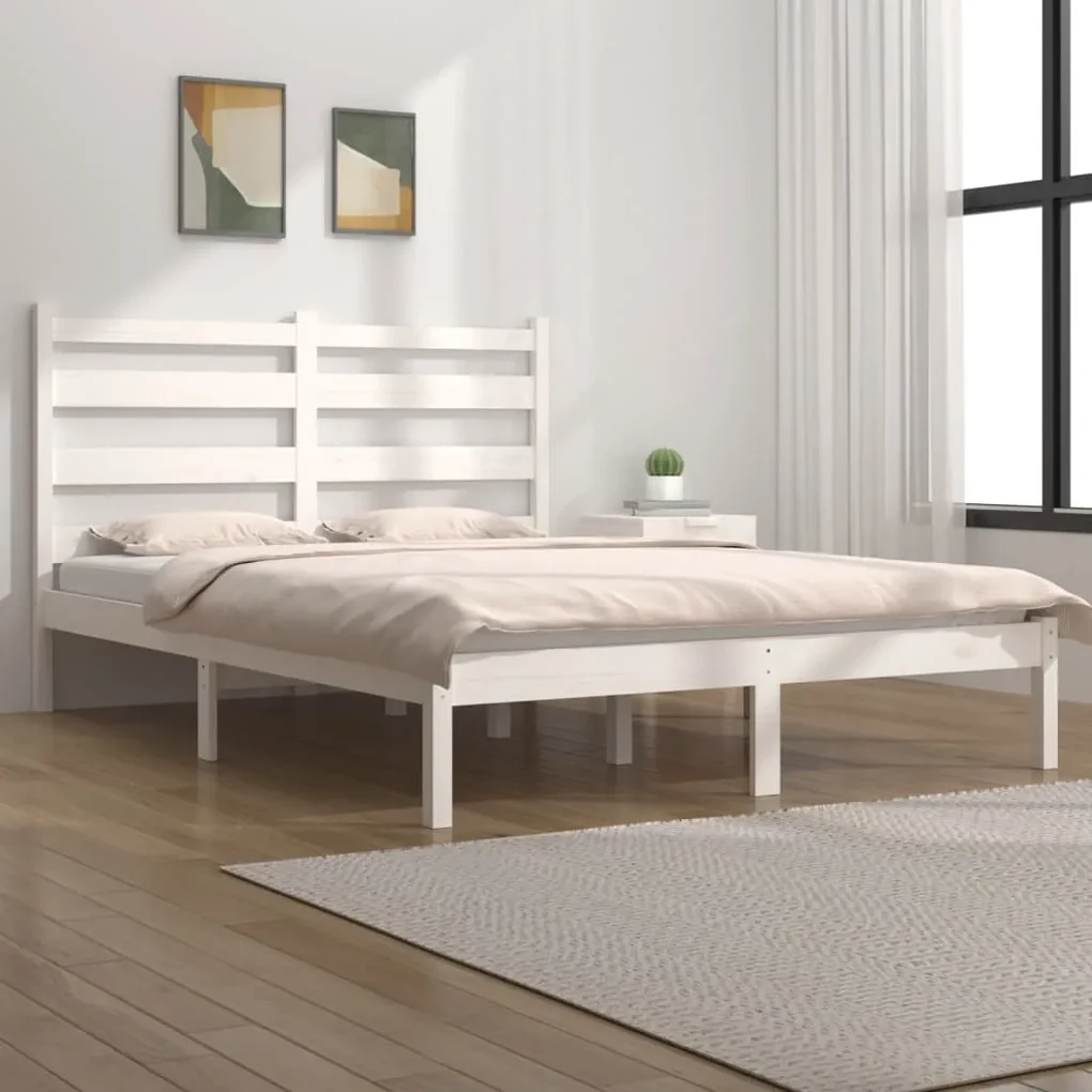 vidaXL Bedframe massief grenenhout wit 200x200 cm