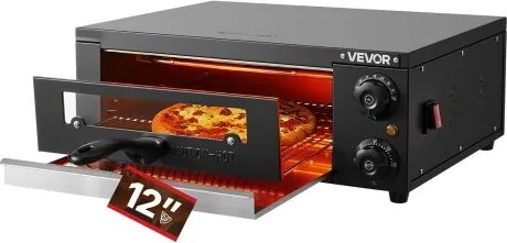 VEVOR elektrische pizzaoven, 30 cm tafelmodel pizzaoven 25-300 °C, 1450 W, pizzaoven met tijd- en temperatuurregeling &amp; twee verwarmingselementen, grillrooster, voor keuken en horeca