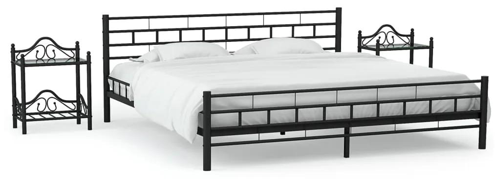 Medina Bedframe met twee nachtkastjes metaal zwart 180x200 cm