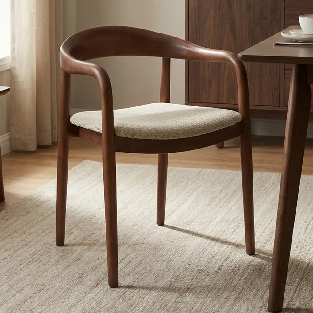 Eetkamerstoel Walnoot Hout Met Beige Zitting