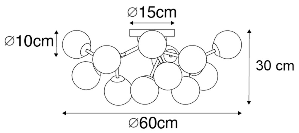 Art Deco plafondlamp brons met amber glas 12-lichts - Bianca