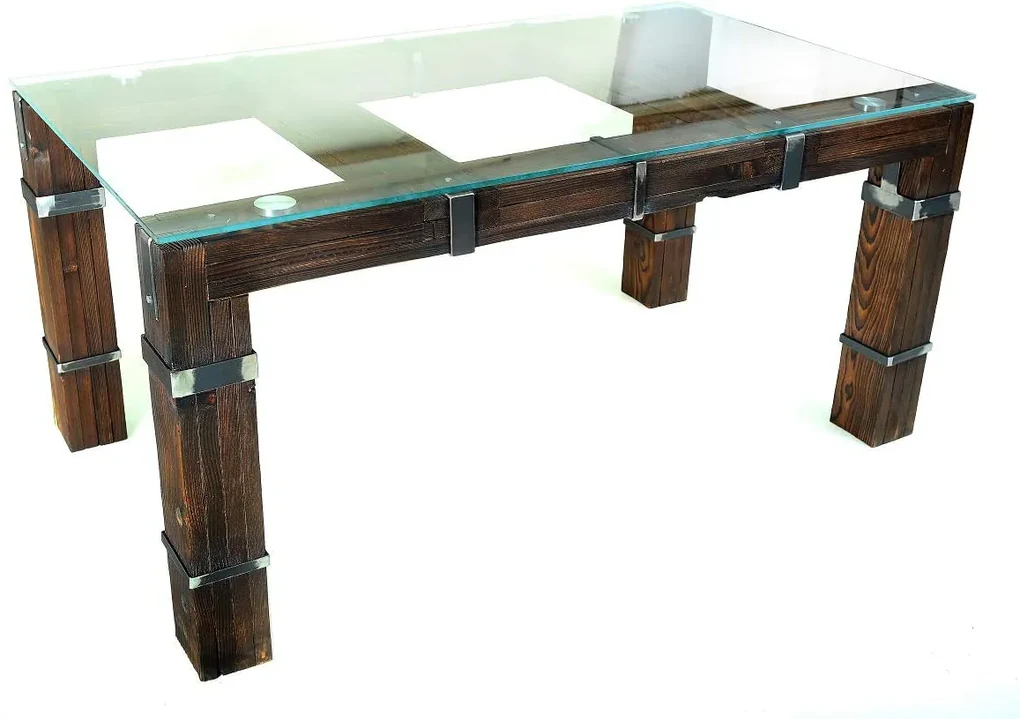CHYRKA® Eettafel LD woonkamertafel DROHOBYCZ Loft Vintage Bar Industrieel Design Handgemaakt hout metaal glas