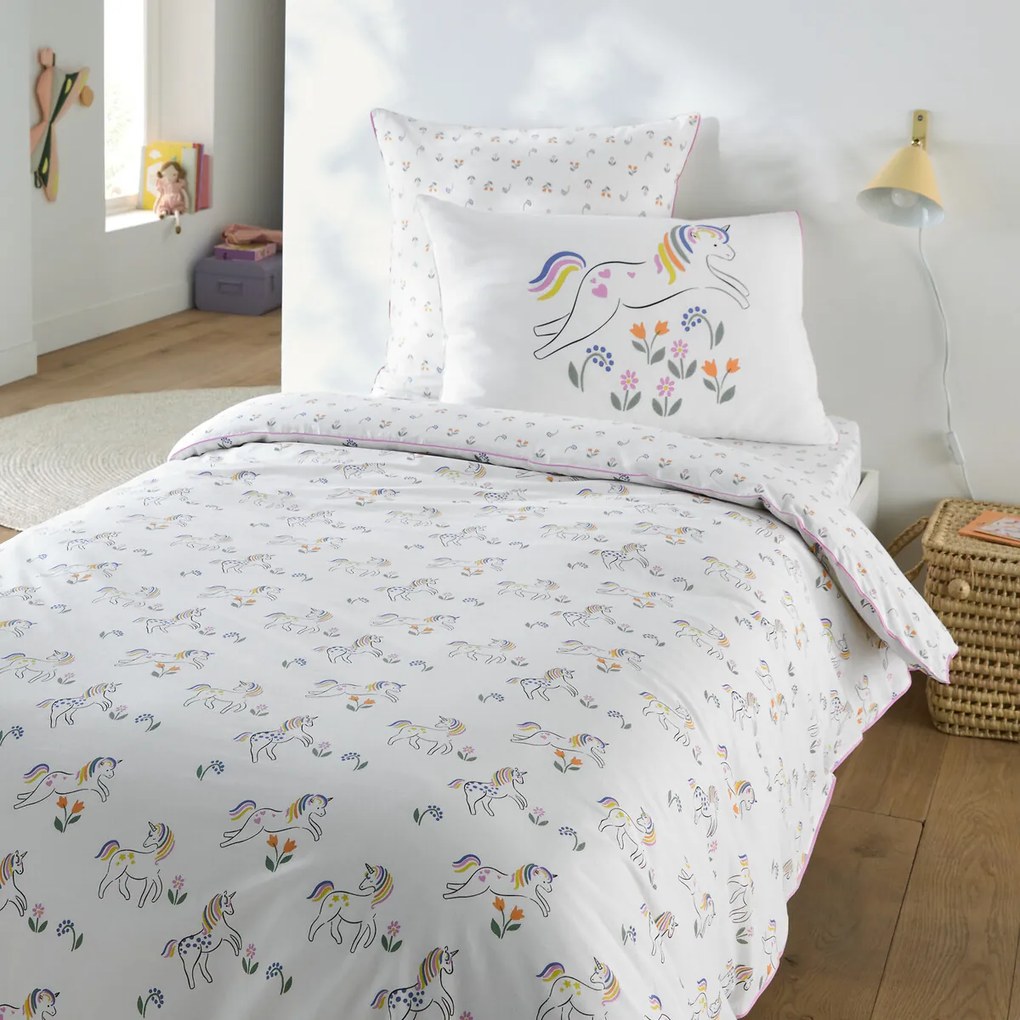 Kussensloop voor kinderen, 50% gerecycled katoen, eenhoornprint, TAMILA