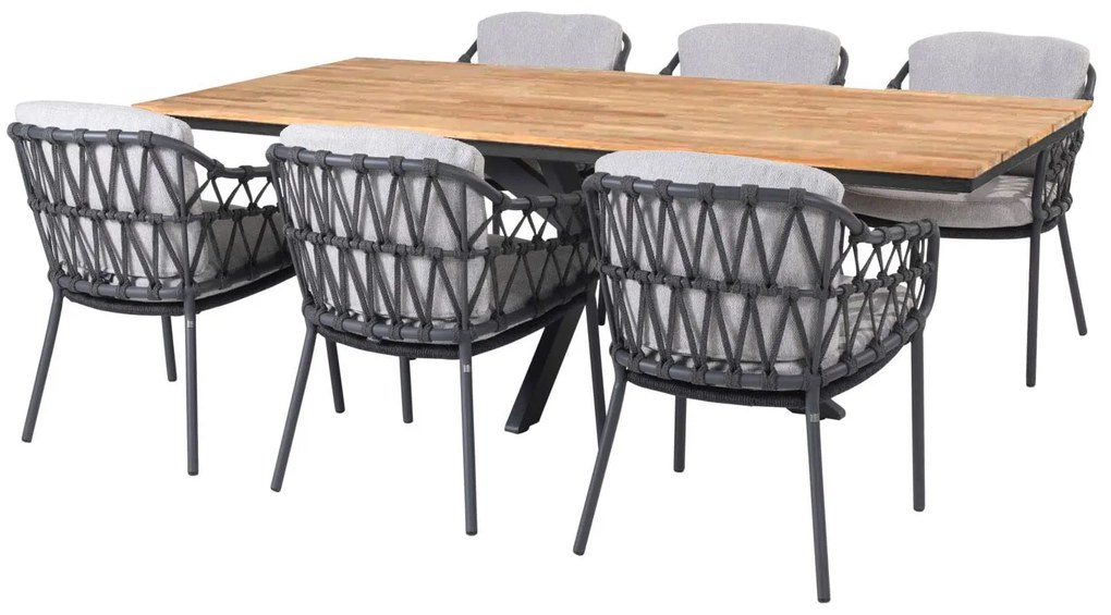 4 Seasons Outdoor Calpi tuinset antraciet met Minerva tuintafel teak blad 220 x 95 cm Tuinset   houtkleur weerbestendig