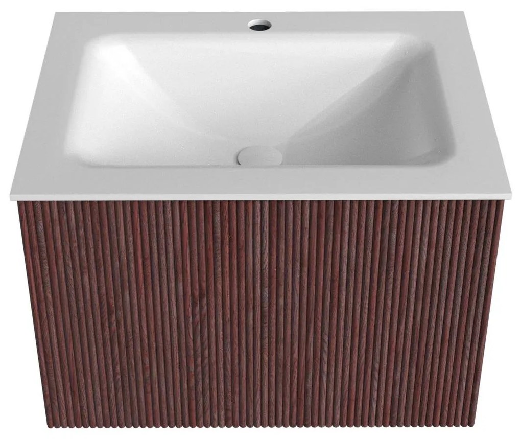 Mondiaz Kurve 60cm badmeubel ruby met 1 lade en wastafel cloud midden 1 kraangat