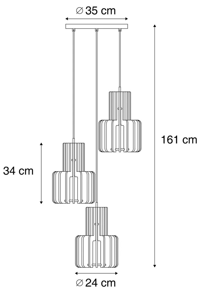 Retro hanglamp zwart met oranje 3-lichts - Felt