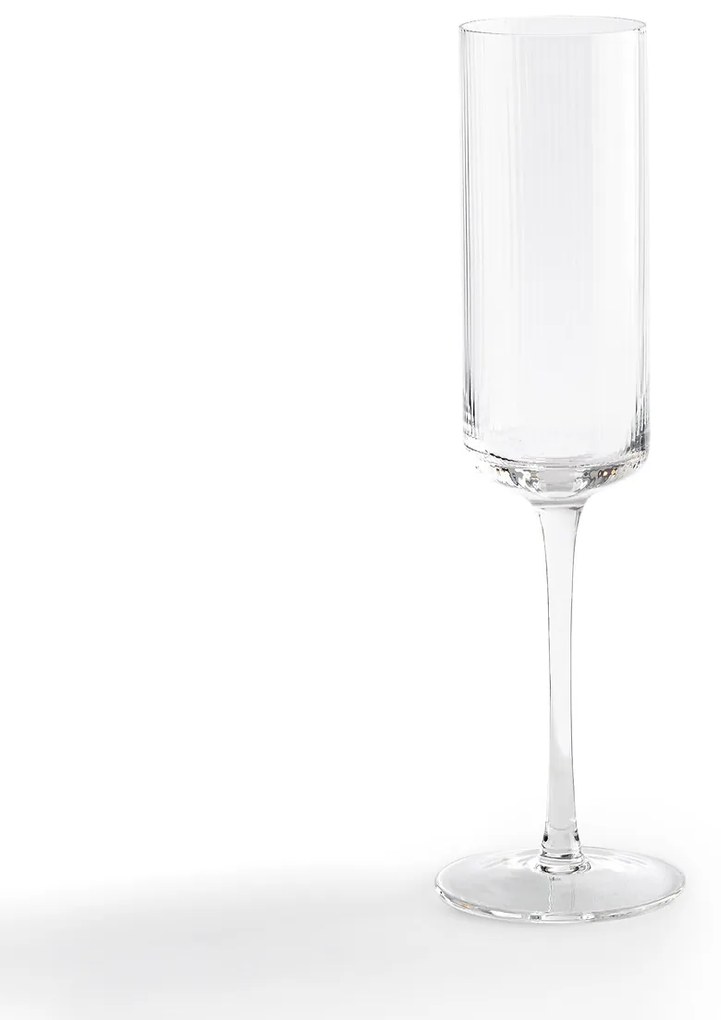 Set van 6 champagneglazen in geribbeld glas, Stria