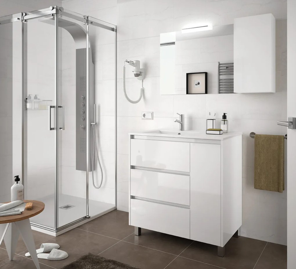 Muebles Rise asymmetrisch staand badmeubel 85cm hoogglans wit links
