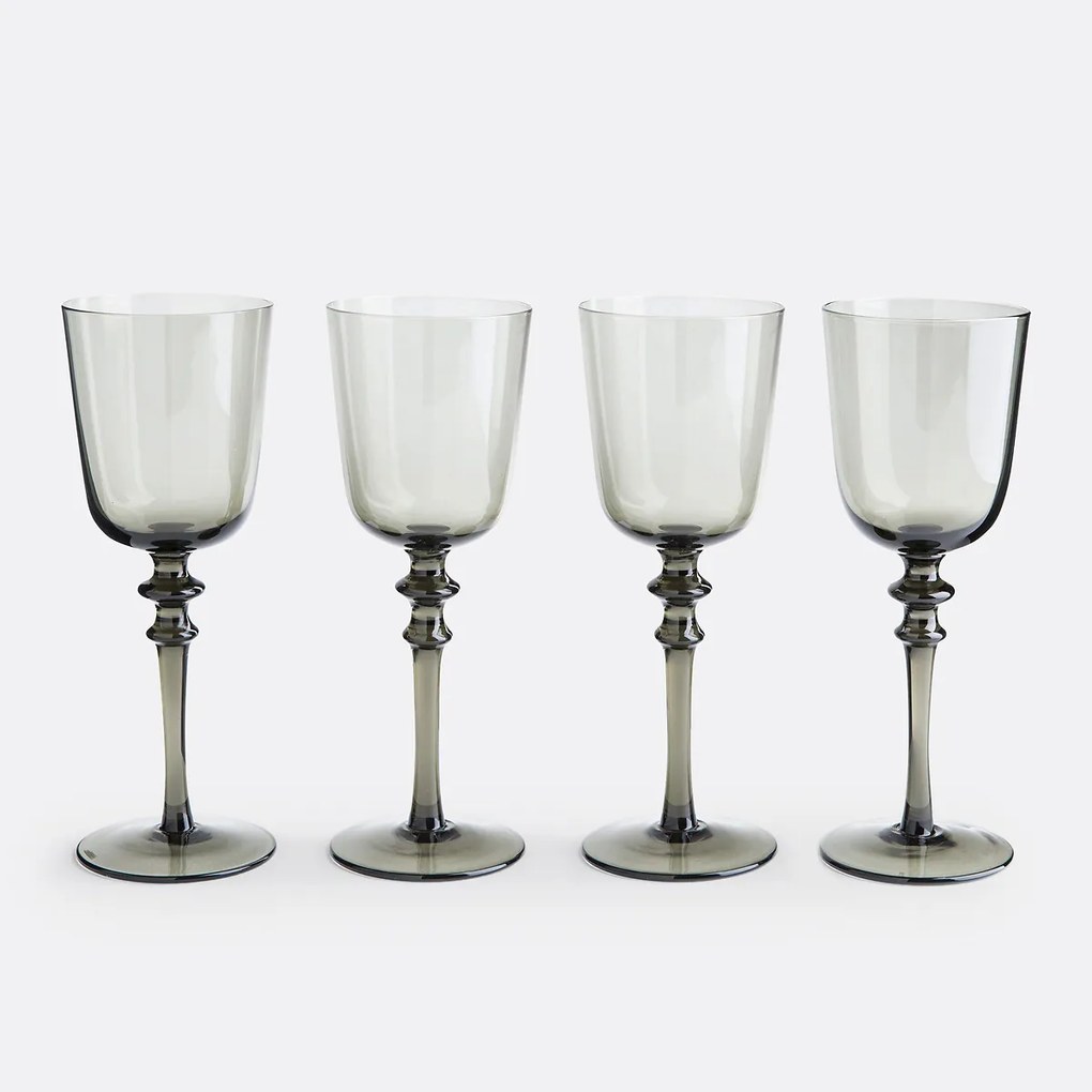 Set van 4 wijnglazen in gerookt glas, Venelli