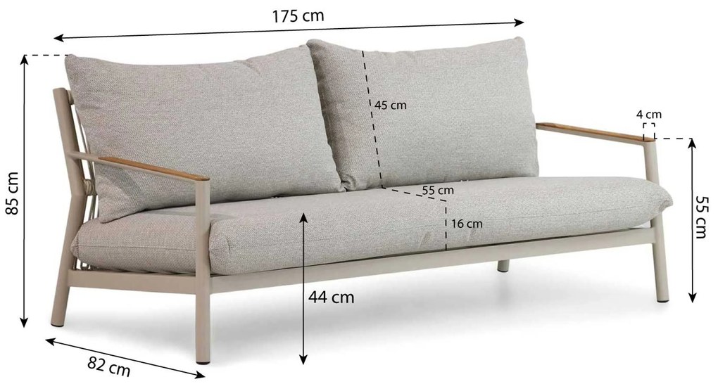 Stoel en Bank Loungeset 5 personen Aluminium/Rope Taupe Coco Sevilla